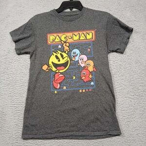 Pac-Man Shirt Mens Small Gray Retro Video Game Tee Classic Arcade Gaming Graphic